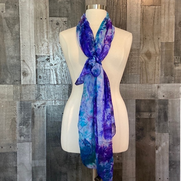 Saks Fifth Avenue silk scarf purple pink turquoise tie dye old money elegant - Picture 17 of 17
